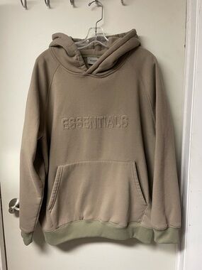 Essentials Tan Pullover Hoodie with Embossed Logo Medium